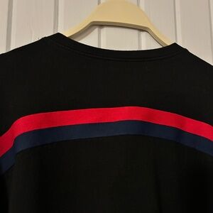 Stylish Black Top with Red and Blue Stripes